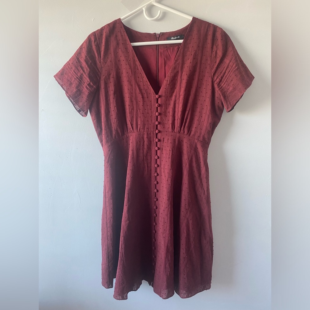 Madewell Button-Front Swing Dress in Swiss Dot